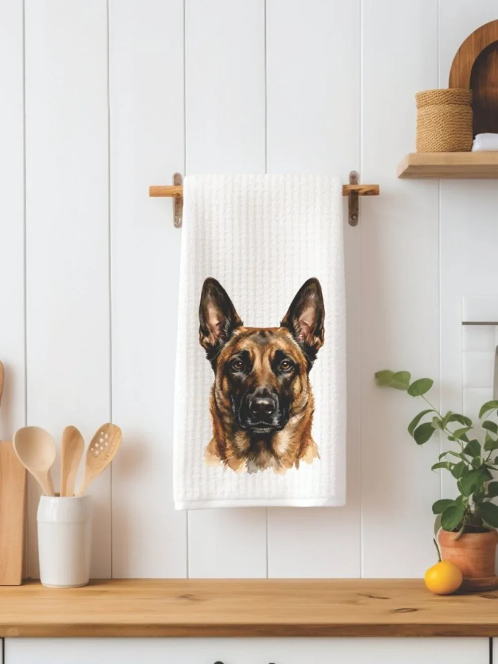 Belgian Malinois Waffle Weave Decorative Kitchen Tea Towel